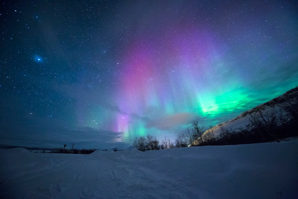 Northern Lights over snow